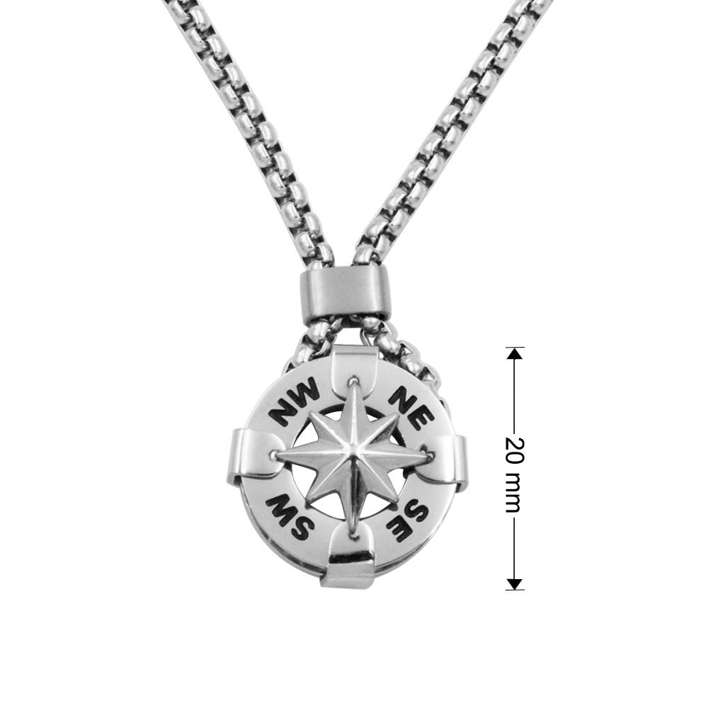 Steel necklace with compass