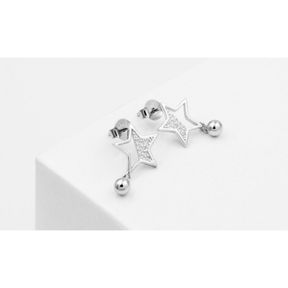 POS-002 925 Silver Star Earrings with Crystals