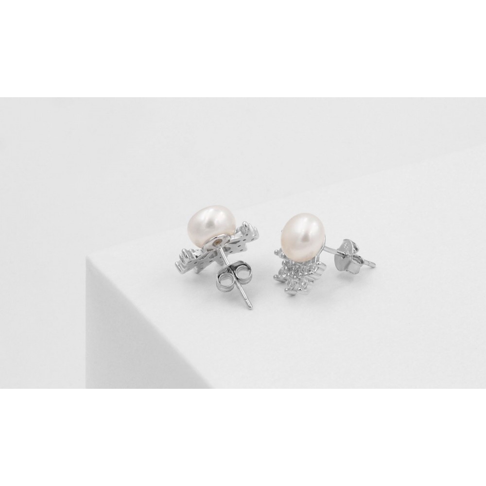 POS-006 Pearl earrings with crystals in 925 Silver