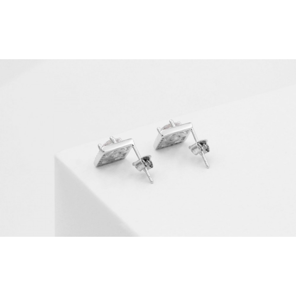 POS-007 Square Earrings with crystals in 925 Silver