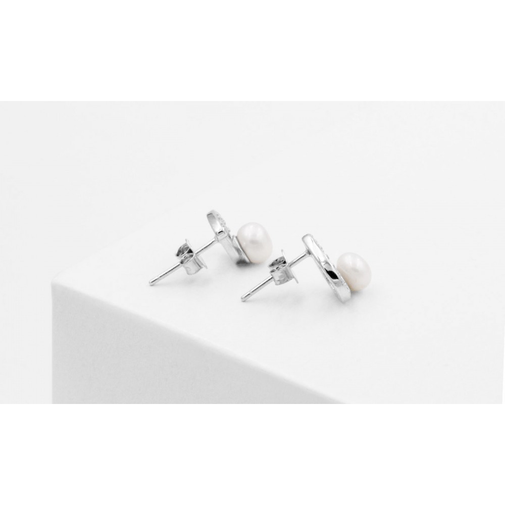 POS-015 Silver 925 Stud earrings Water drops with Pearl and Crystals