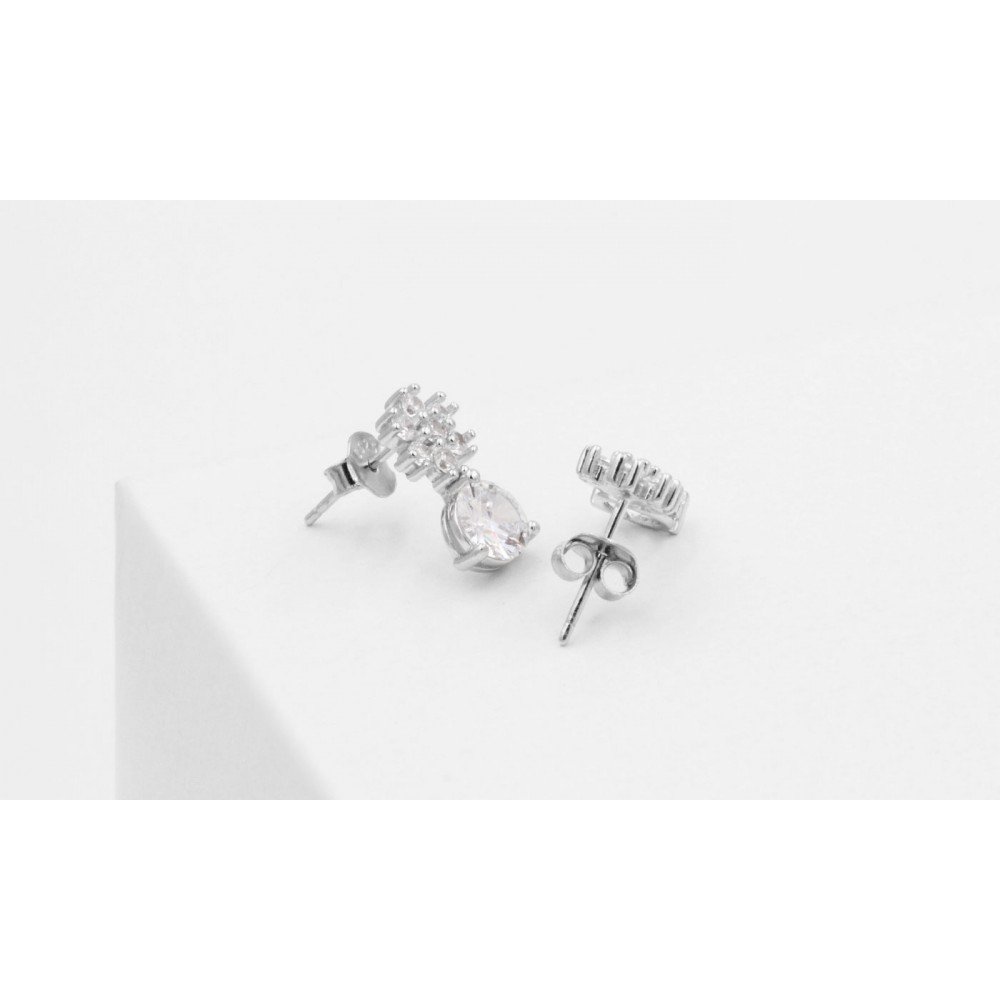 POS-018 Flower Earrings with Crystals in 925 Silver