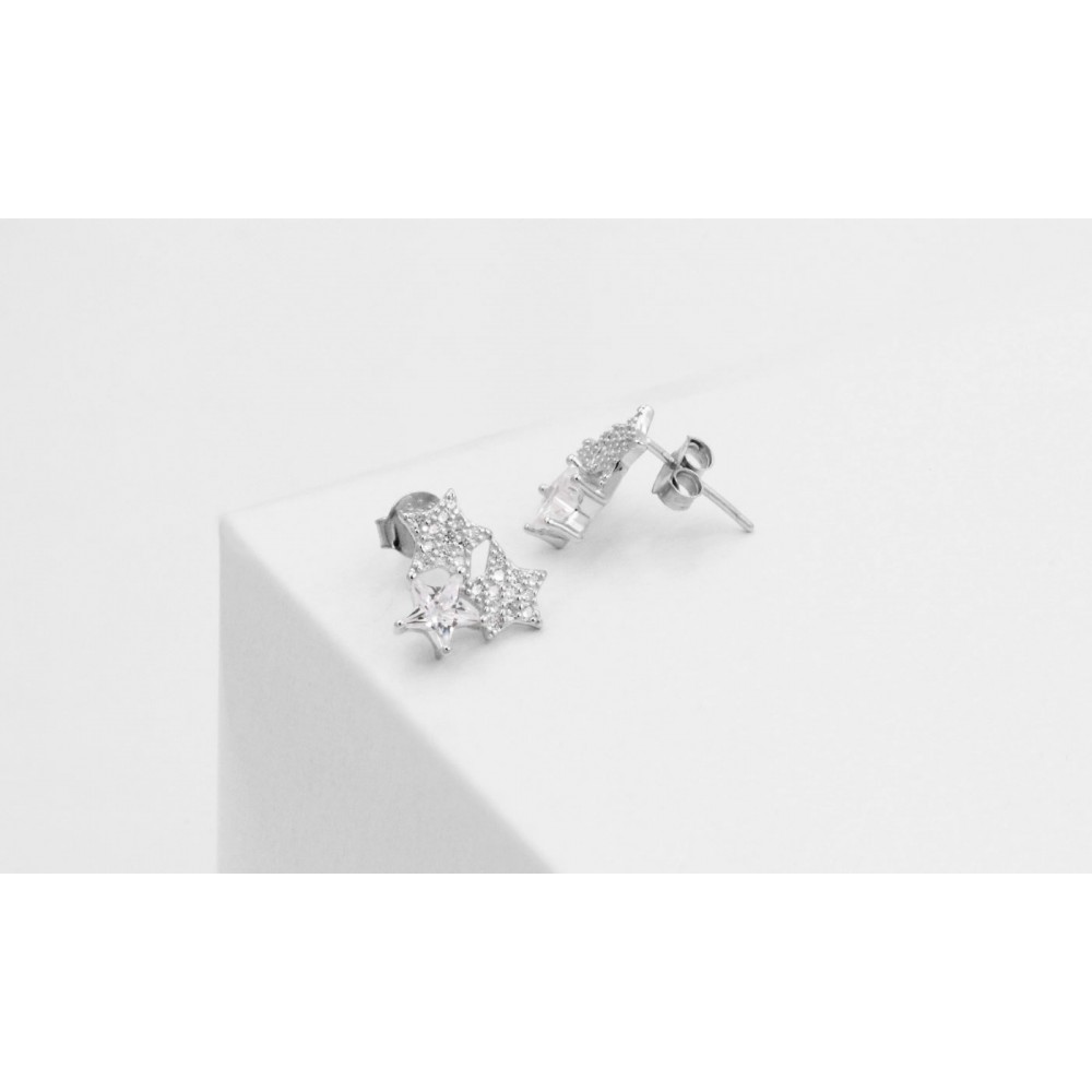 POS-019 925 Silver Star Stud Earrings with Crystals